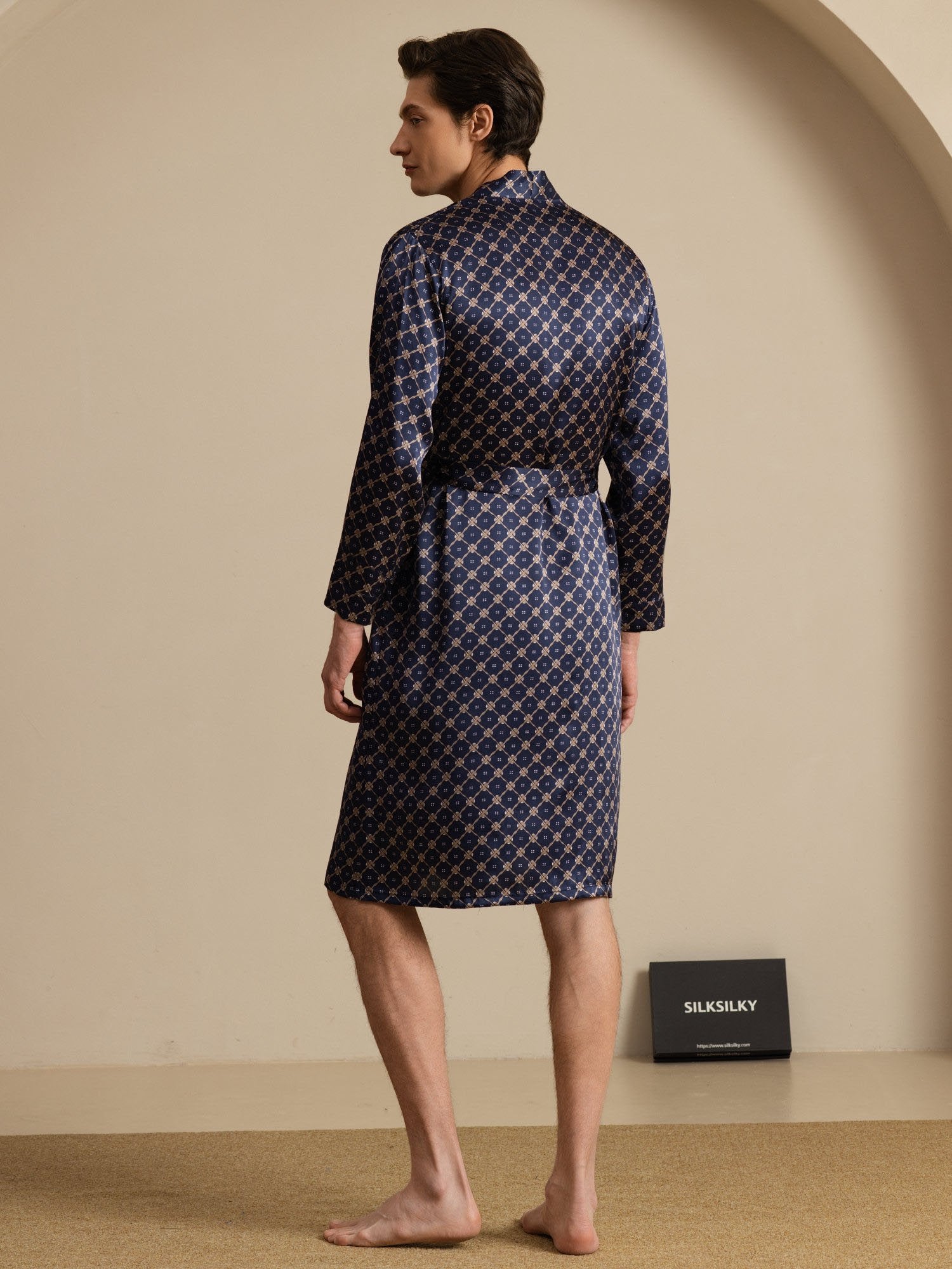 [Navy Chain] SilkSilky-CA Long Sleeve Mens Robe 002