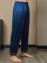 [Dark Blue] SilkSilky-CA Pure Silk Mens Sleep Bottoms 005,