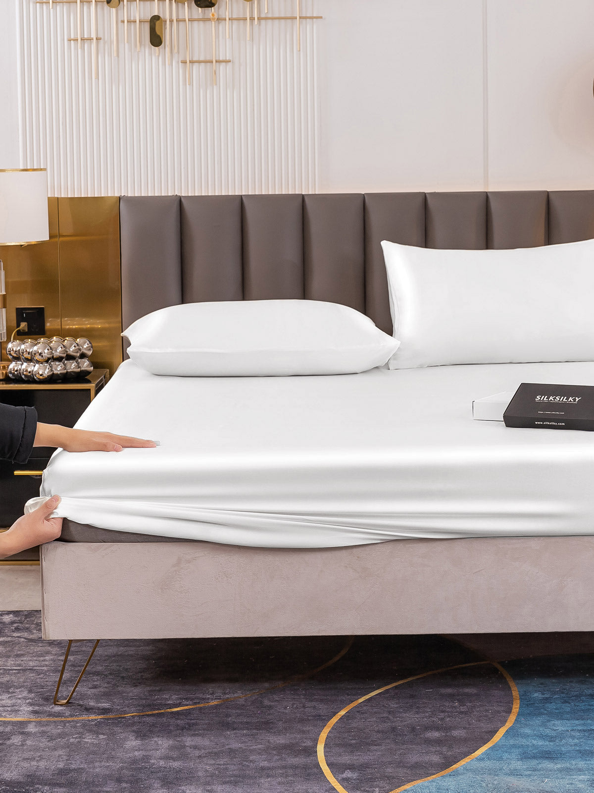 [White] SilkSilky-CA 19Momme Bedding Set 006
