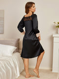 SilkSilky CA Pure Silk Long Sleeve Nightgown Black 002