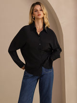 [Black] SilkSilky-CA Long Sleeve Lapel Collar Women's Shirt 003