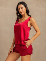 [Wine] SilkSilky-CA 19Momme Machine-Washable Silk Sleeveless Scoop Neck Women's Pajamas 003