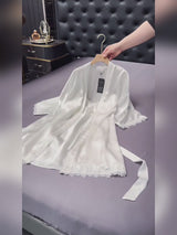 SilkSilky-CA 3/4 Sleeve V Neck Nightgown&Robe Set video 001