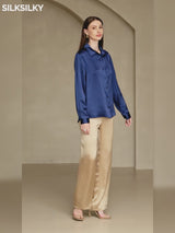 SilkSilky-CA 19Momme Stretch Silk Charmeuse Long Sleeve Lapel Collar Women's Shirt video 001