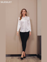 SilkSilky-CA 19Momme Stretch Silk Charmeuse Long Sleeve Lapel Collar Women's Shirt video 001