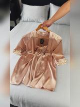 SilkSilky-CA 3/4 Sleeve V Neck Nightgown&Robe Set video 001