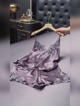 SilkSilky-CA Spaghetti Strap V Neck Camisole Set video 001