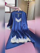 SilkSilky-CA 3/4 Sleeve V Neck Nightgown&Robe Set video 001