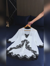 SilkSilky-CA 3/4 Sleeve V Neck Nightgown&Robe Set video 001