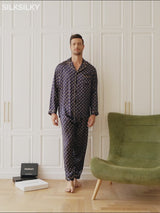SilkSilky-CA 19Momme Long Sleeve Notch Collar Men's Pajamas video 001