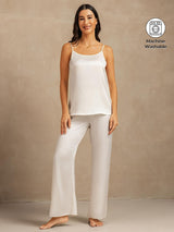 [White] SilkSilky-CA 19Momme Machine-Washable Silk Spaghetti Strap Scoop Neck Camisole Set 001