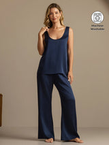 [Dark Blue] SilkSilky-CA 19Momme Machine-Washable Silk Sleeveless Scoop Neck Women's Pajamas 001
