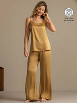 [Tan] SilkSilky-CA 19Momme Machine-Washable Silk Spaghetti Strap Scoop Neck Camisole Set 001
