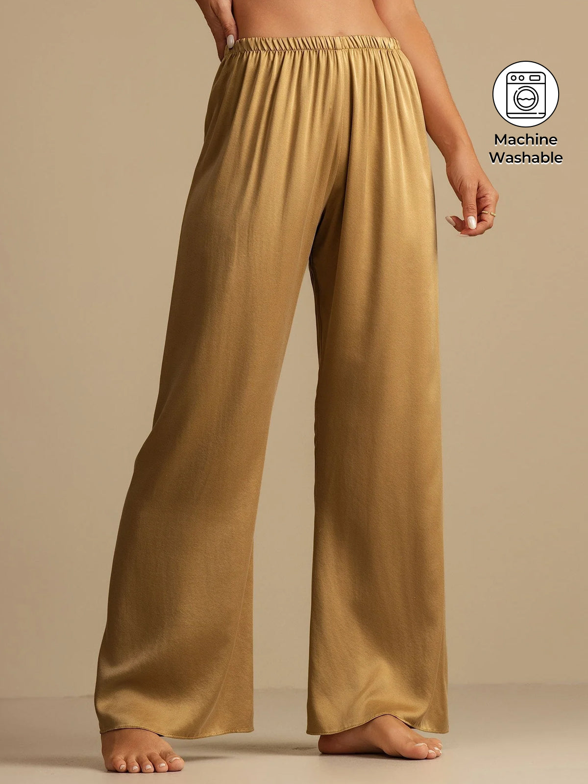 [Tan] SilkSilky-CA 19Momme Machine-Washable Silk Womens Sleep Bottoms 001