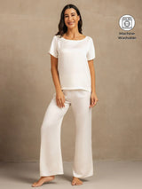 [White] SilkSilky-CA 19Momme Machine-Washable Silk Short Sleeve Women's Pajamas 001