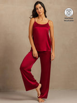 [Wine] SilkSilky-CA 19Momme Machine-Washable Silk Spaghetti Strap Scoop Neck Camisole Set 001