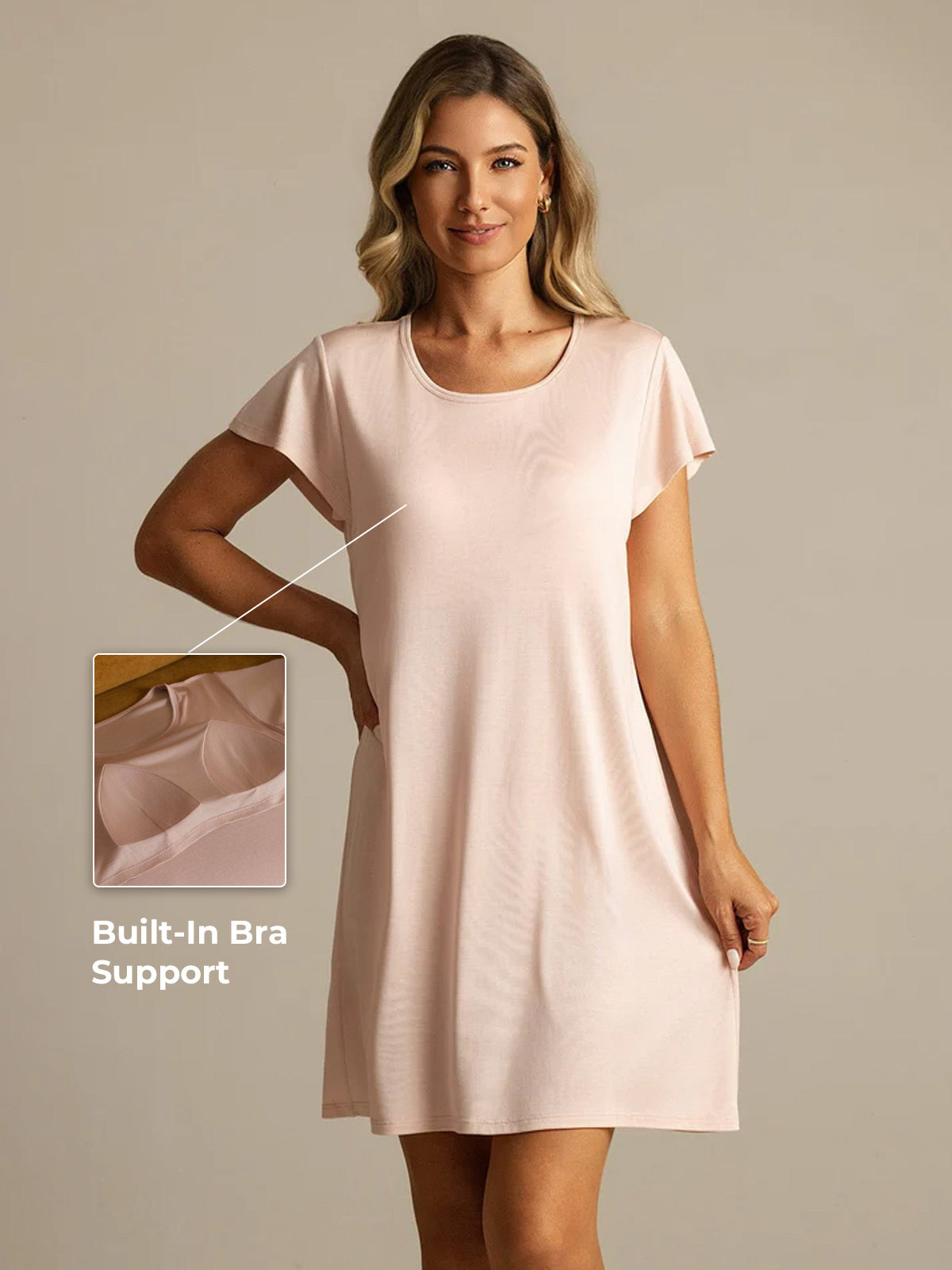 [Pink] SilkSilky-CA Pure Silk Round Neck Nightgown 001,