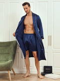 SilkSilky CA Pure Silk Long Sleeve Mens Robe DarkBlue 004