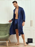 SilkSilky CA Pure Silk Long Sleeve Mens Robe DarkBlue 005