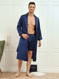 SilkSilky CA Pure Silk Long Sleeve Mens Robe DarkBlue 006