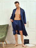 SilkSilky CA Pure Silk Long Sleeve Mens Robe DarkBlue 007