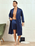 SilkSilky CA Pure Silk Long Sleeve Mens Robe DarkBlue 001