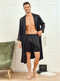 SilkSilky CA Pure Silk Long Sleeve Mens Robe Black 005