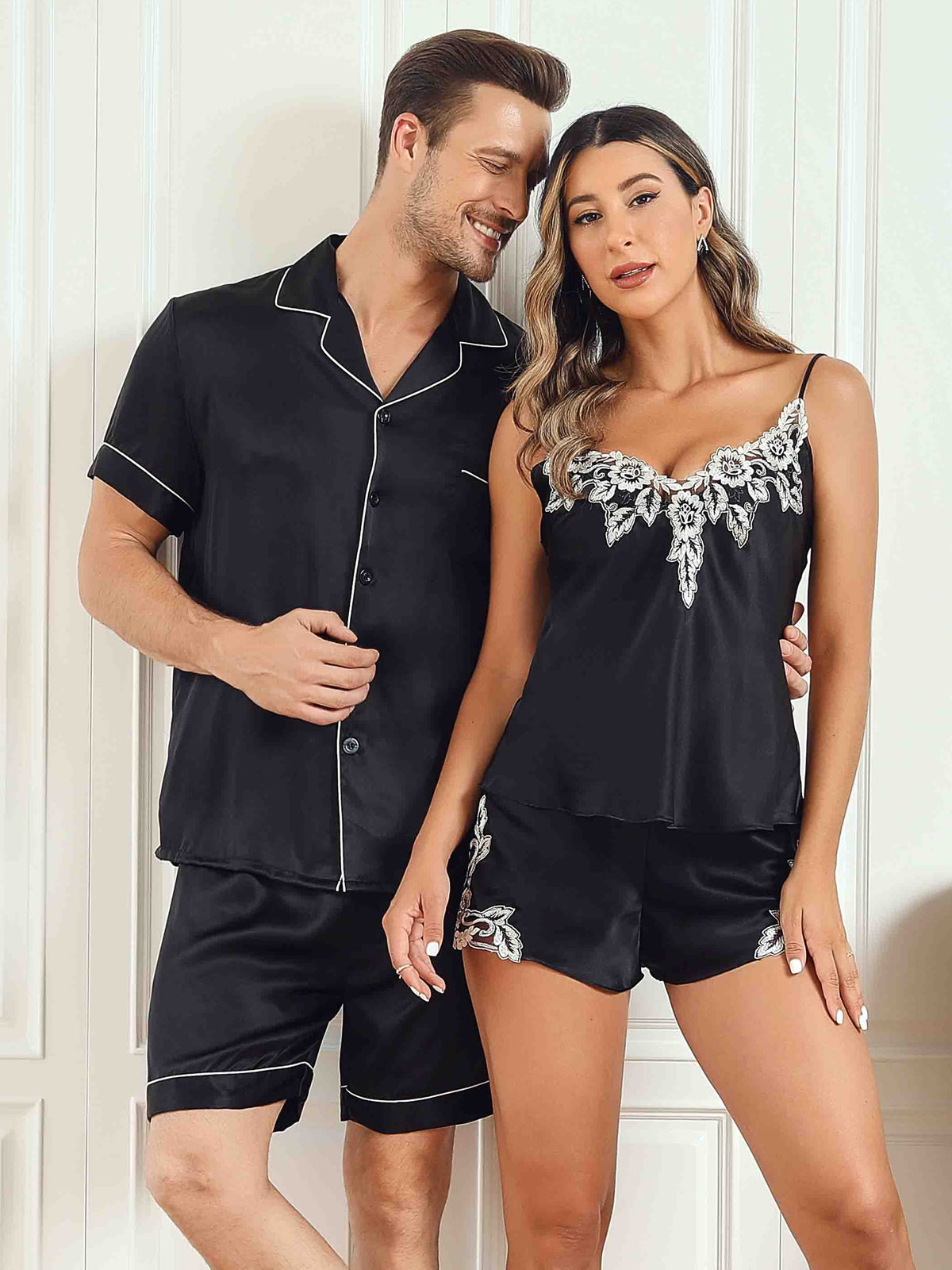 SilkSilky CA Pure Silk Short Sleeve Couple Black 001