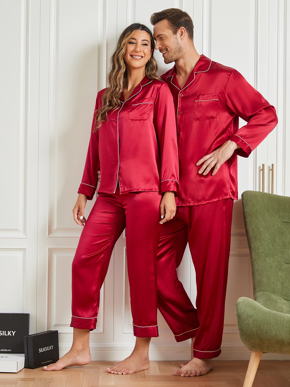 SilkSilky CA Pure Silk Long Sleeve Couple Wine 003