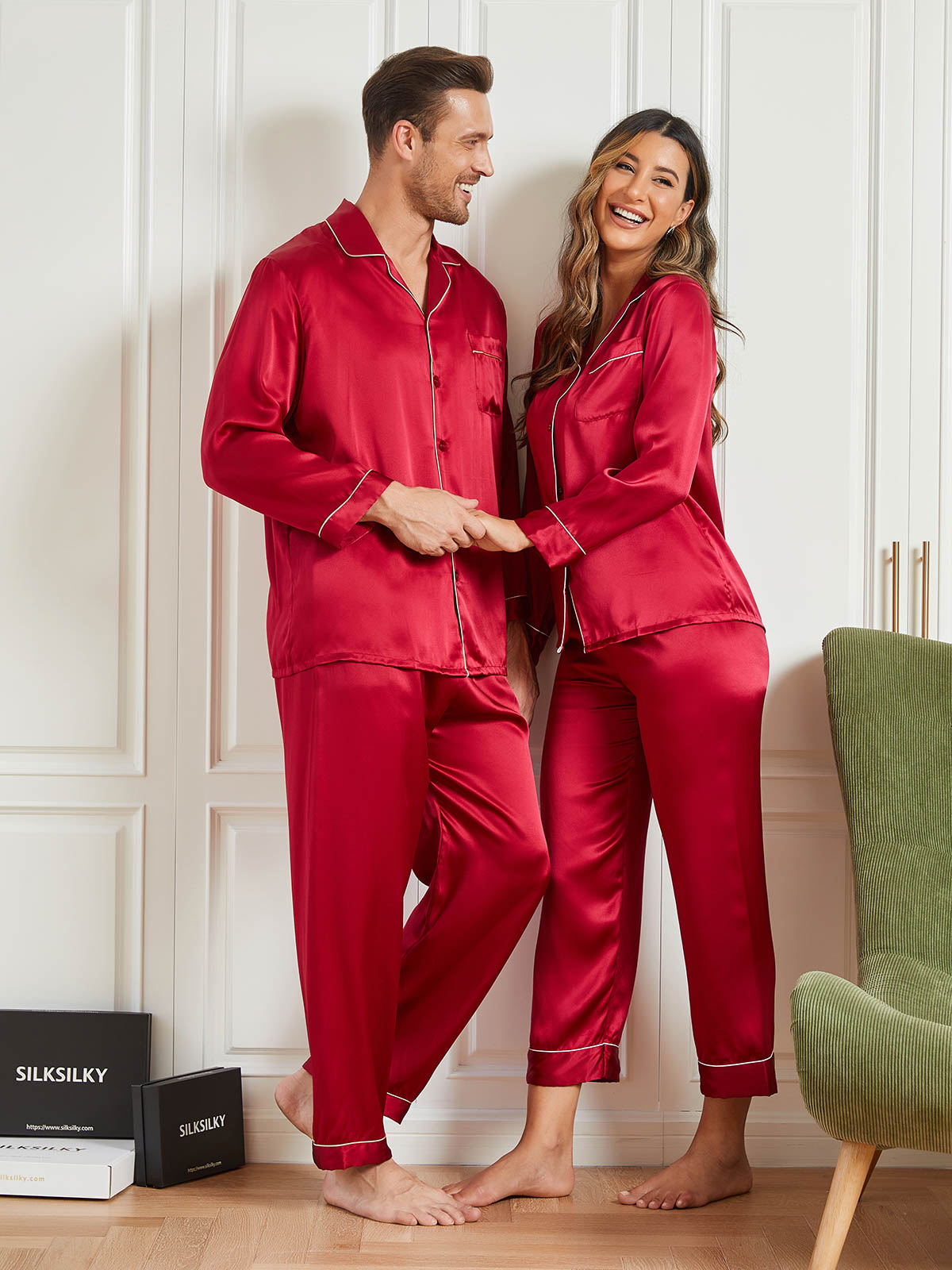 SilkSilky CA Pure Silk Long Sleeve Couple Wine 004