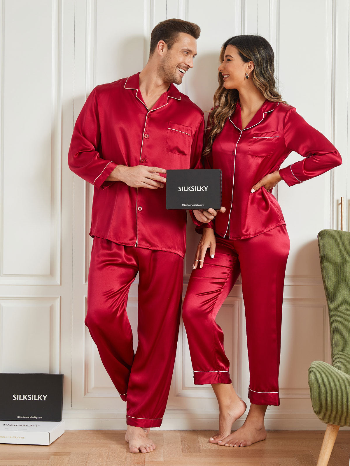 SilkSilky CA Pure Silk Long Sleeve Couple Wine 001