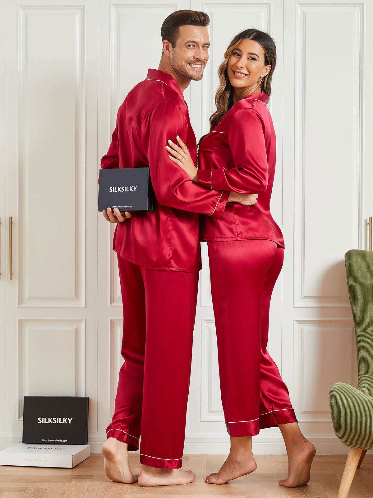 SilkSilky CA Pure Silk Long Sleeve Couple Wine 005