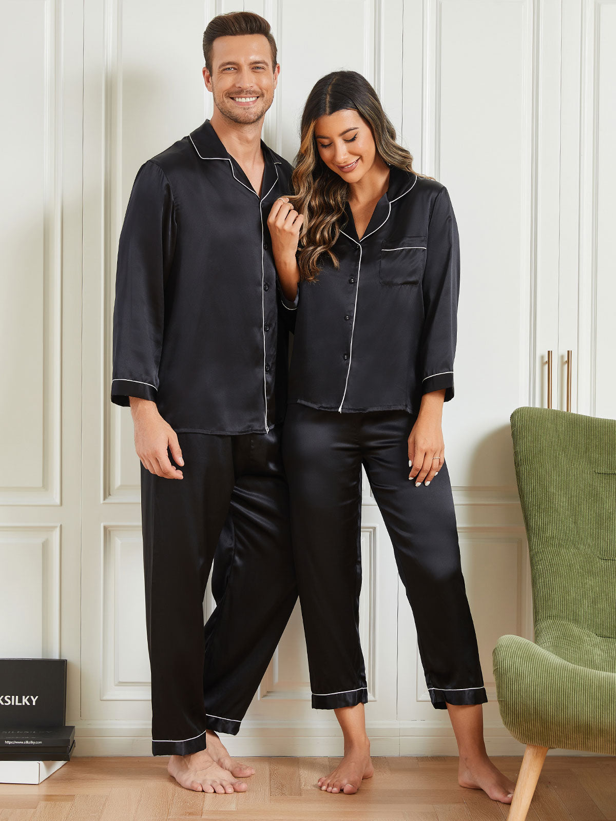 SilkSilky CA Pure Silk Long Sleeve Couple Black 003