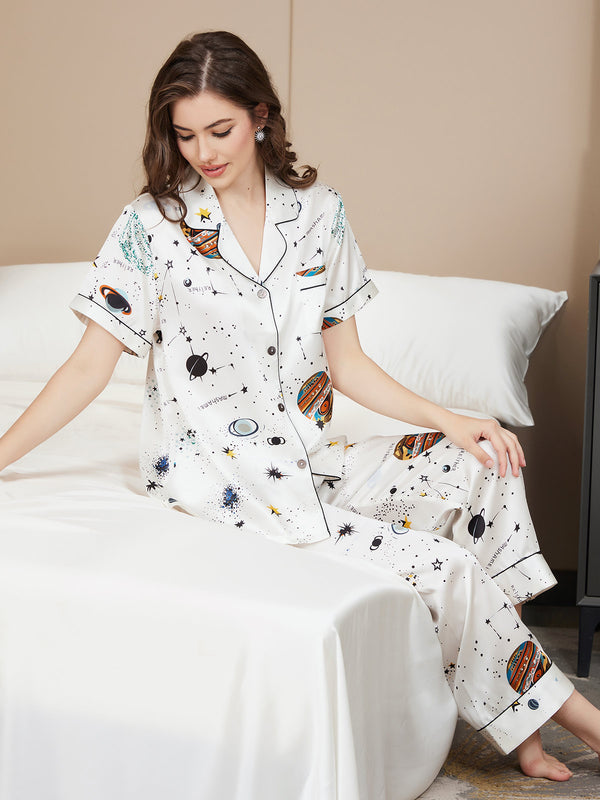 19Momme Pure Silk Galaxy Pattern Womens Pajama Set