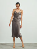 SilkSilky-CA-22Momme-Pure-Silk-Sleeveless-V-Neck-Dress-Dark-Khaki-001