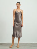 SilkSilky-CA-22Momme-Pure-Silk-Sleeveless-V-Neck-Dress-Dark-Khaki-005