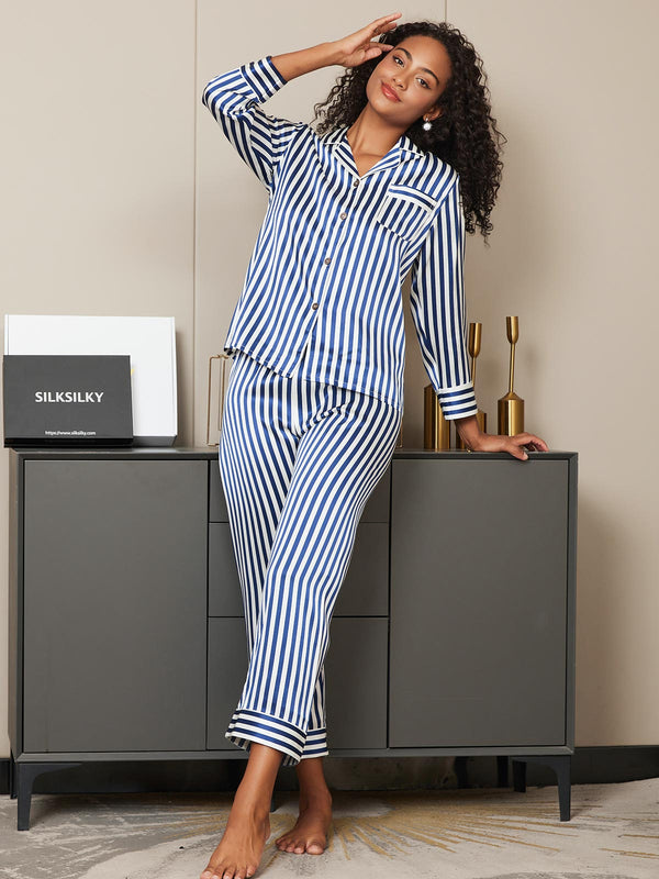 19Momme Silk Stripe Pattern Womens Pajamas