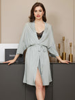 Silk Knitted Belted Wrap Womens Night Robe