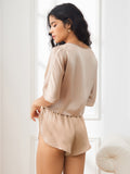 Pure Silk Sexy Half Sleeve Lace Up Wrap Women's Shorts Pajamas