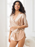 SilkSilky CA Pure Silk Half Sleeve Womens Pajamas Champagne 001