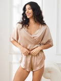 Pure Silk Sexy Half Sleeve Lace Up Wrap Women's Shorts Pajamas