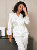 SilkSilky CA Pure Silk Long Sleeve Lapel Women's Pajamas White 007