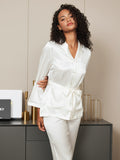 SilkSilky CA Pure Silk Long Sleeve Lapel Women's Pajamas White 008