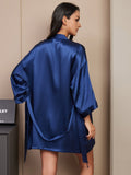 SilkSilky CA Pure Silk V Neck Nightgown&Robe Set DarkBlue 002