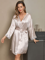 [Beige] SilkSilky-CA Pure Silk Sleeveless V Neck Nightgown 004