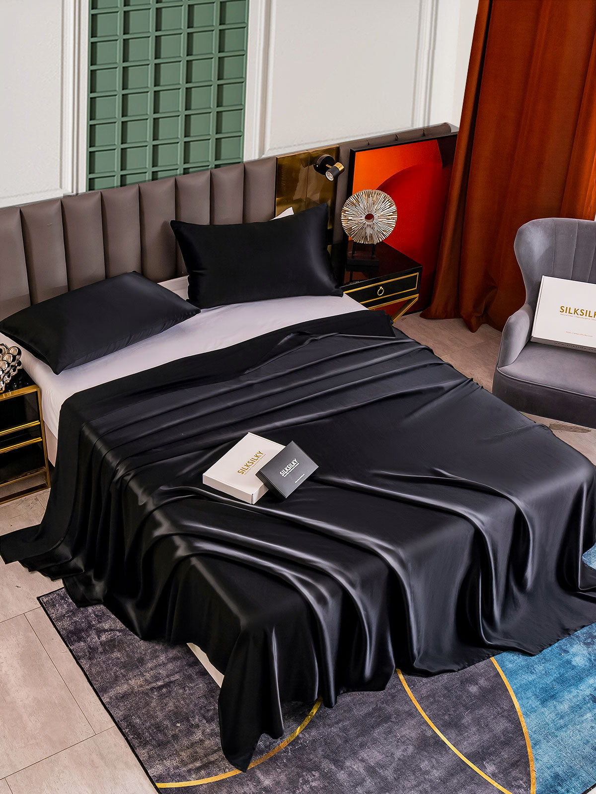 [Black] SilkSilky-CA 25Momme Pure Silk Bedding Set 002