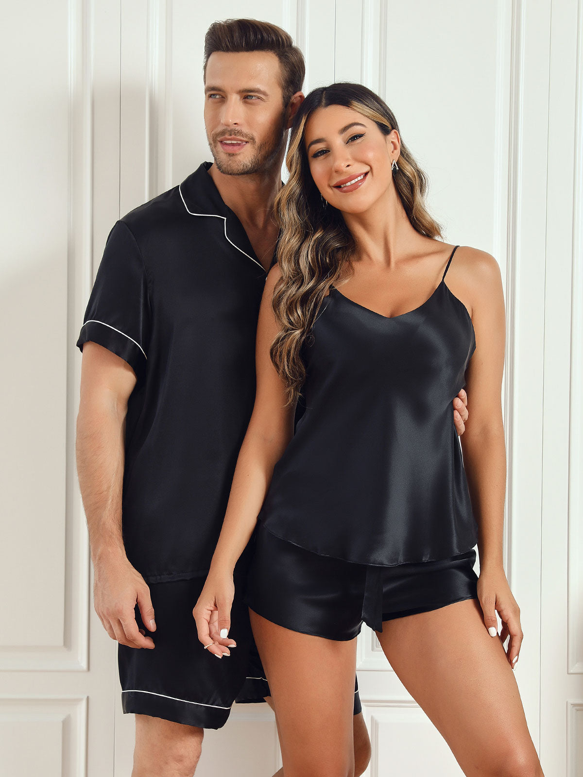 [Black] SilkSilky-CA Pure Silk Short Sleeve Couple 003