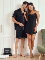 [Black] SilkSilky-CA Pure Silk Short Sleeve Couple 004