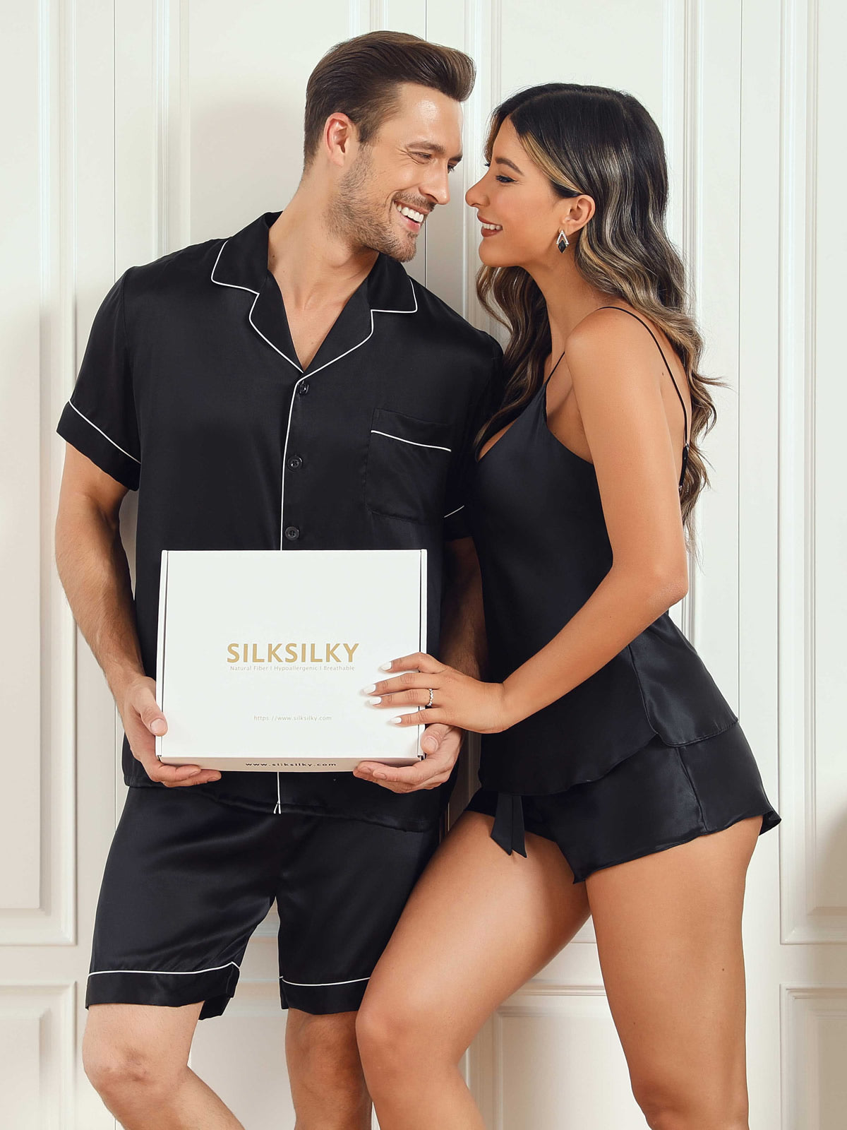 [Black] SilkSilky-CA Pure Silk Short Sleeve Couple 005