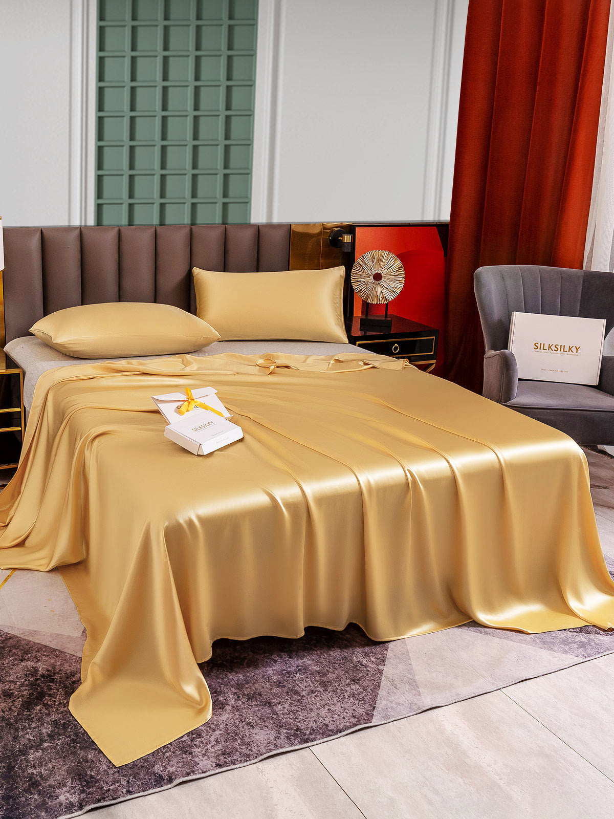 [Champagne] SilkSilky-CA 25Momme Pure Silk Bedding Set 003